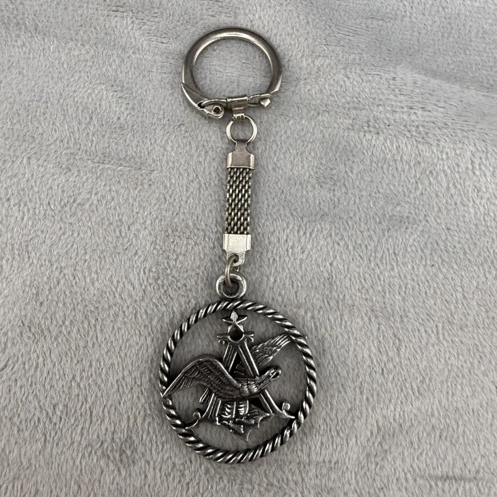 Vintage Anheuser-Busch Key Chain Silver Tone Eagle Logo Mesh Chain